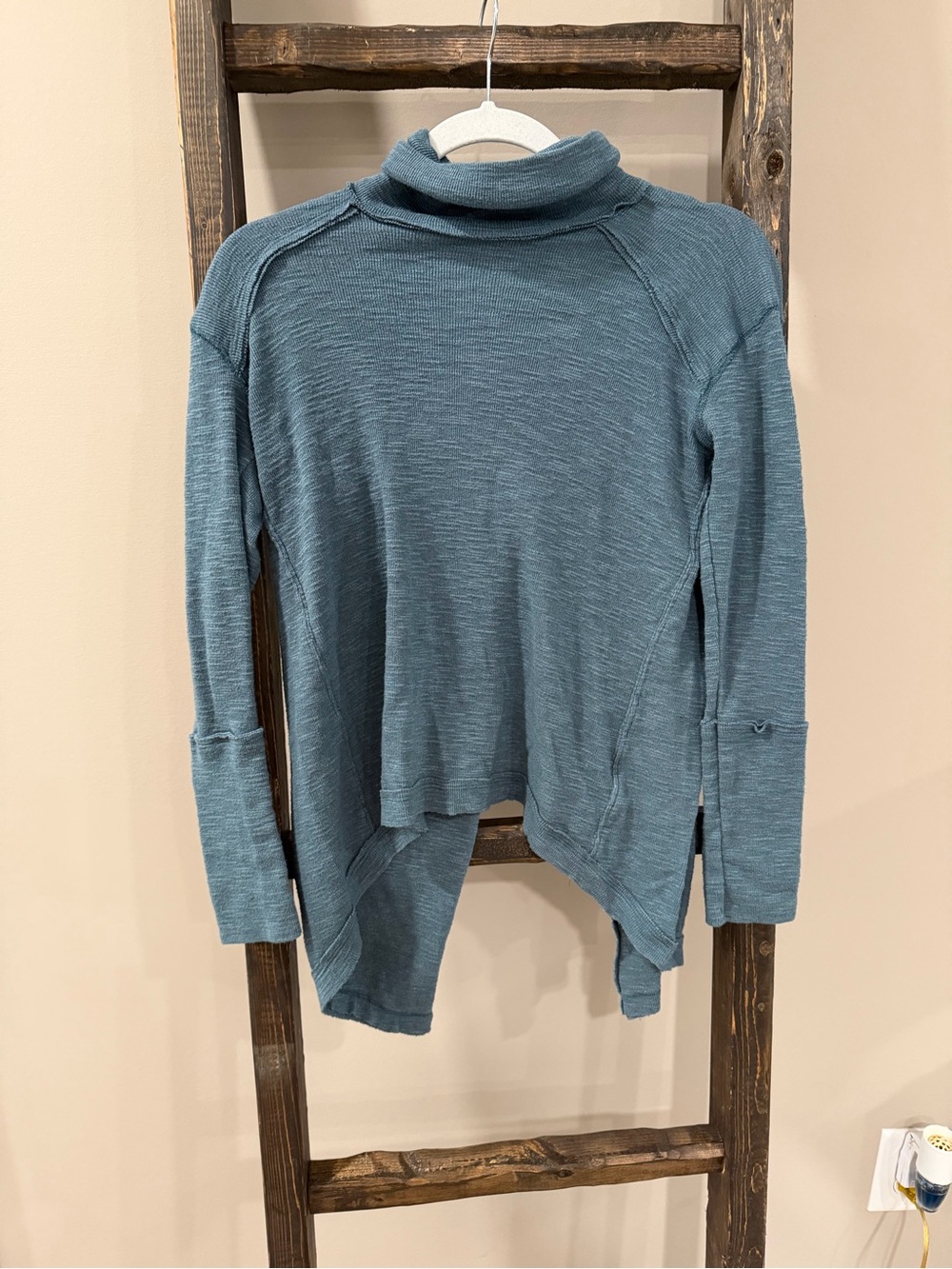 We The Free Split Teal Back Turtleneck Sweater